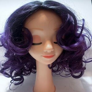 Purple Curly Wig Human Hair Blend Women Shorty Bouncy Wig